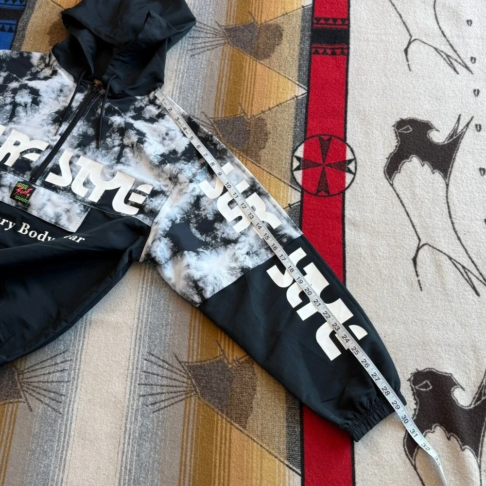 Surf Style Interplanetary Body Gear Black White Tie Dye Windbreaker Set Medium